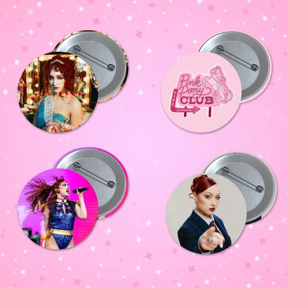 Chappell Roan 1.5 inch Pin Back Button Set 4 pack Fun Pink Pony Club Music Pins - Picture 1 of 1